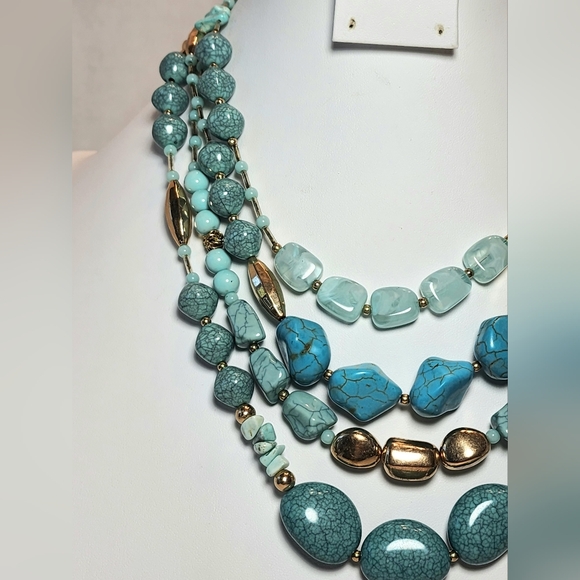 Bocar Goldtone and Faux Turquoise Multi-layered 4 Strand Necklace - Picture 5 of 12